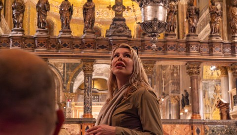Gaze in awe at the wonders of St Mark's Basilica, illuminated at night